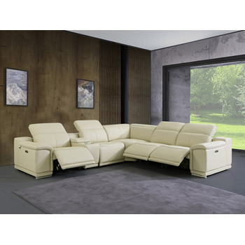 Global United 9762 Genuine Italian Leather 3-Power Reclining 6PC Sectional with 1-Console in Beige color.