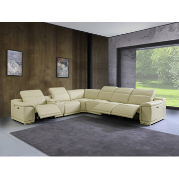 Global United 9762 Genuine Italian Leather 3-Power Reclining 7PC Sectional with 1-Console in Beige color.