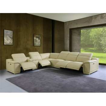 Global United 9762 Genuine Italian Leather 4-Power Reclining 7PC Sectional with 1-Console in Beige color.