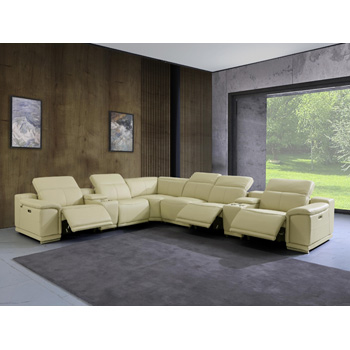Global United 9762 Italian Leather 3-Power Reclining 8PC Sectional with 2-Consoles in Beige color.