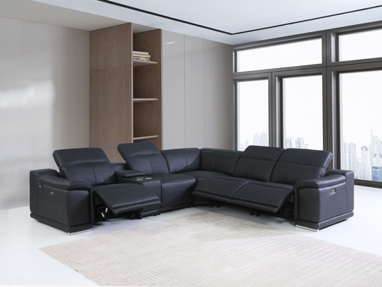 Global United 9762 Genuine Italian Leather 3-Power Reclining 6PC Sectional with 1-Console in Black color.