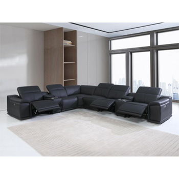 Global United 9762 Italian Leather 3-Power Reclining 8PC Sectional with 2-Consoles in Black color.