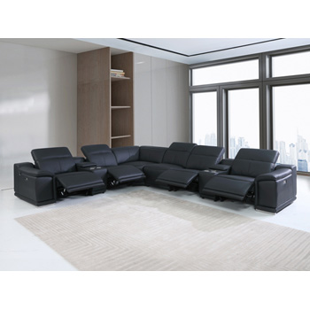 Global United 9762 Genuine Italian Leather 4-Power Reclining 8PC Sectional with 2-Consoles in Black color.