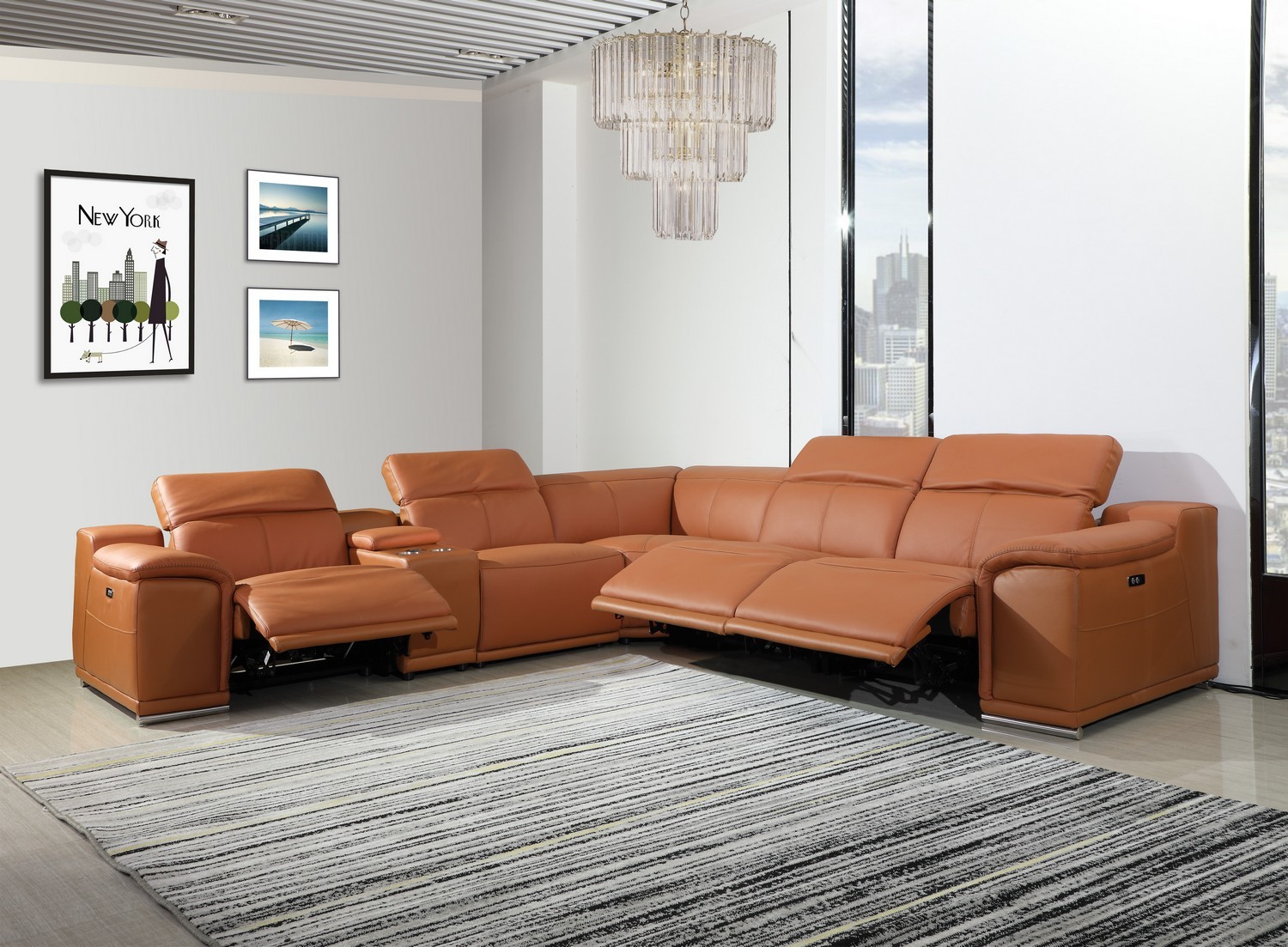 camel brown leather 3 piece sectional sofa sierra