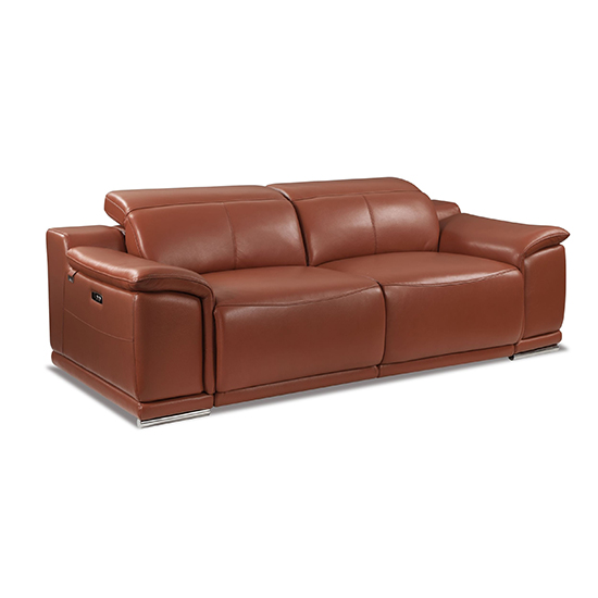 Genuine Italian Leather Power Reclining, Camel Color Leather Couch