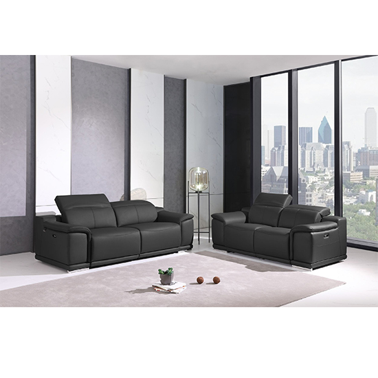 Global United 9762- Genuine Italian Leather 2PC Power Recycling Sofa Set in Dark Gray color.
