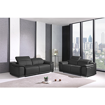 Global United 9762- Genuine Italian Leather 2PC Power Recycling Sofa Set in Dark Gray color.
