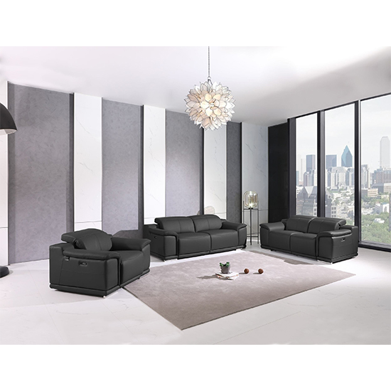 Global United 9762- Genuine Italian Leather 3PC Power Recycling Sofa Set in Dark Gray color.