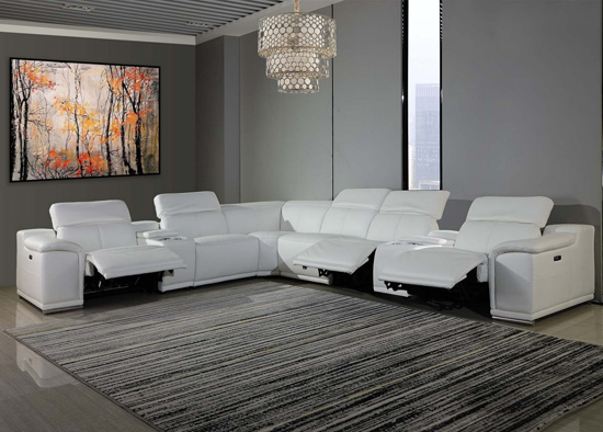  Global United Furniture 9762 - White 3-Power Reclining 8PC Sectional with 2-Consoles.