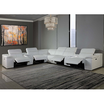 Global United Furniture 9762 - White 4-Power Reclining 8PC Sectional /w 2-Consoles