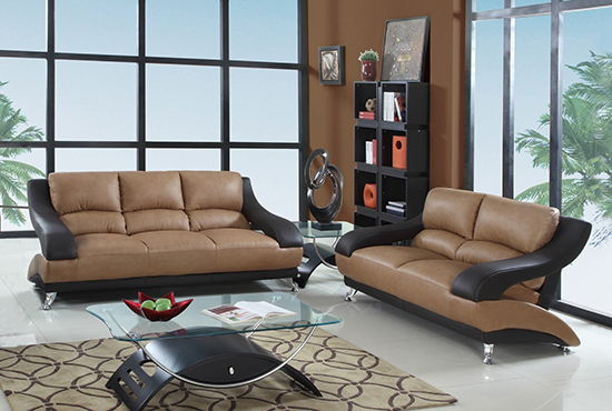 Global United Furniture 982 Leather Match 2PC Sofa Set in Two-Tone color.