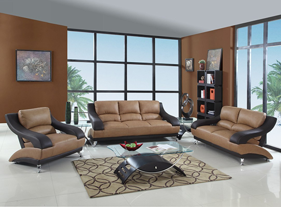 Global United Furniture 982 Leather Match 3PC Sofa Set in Two-Tone color.