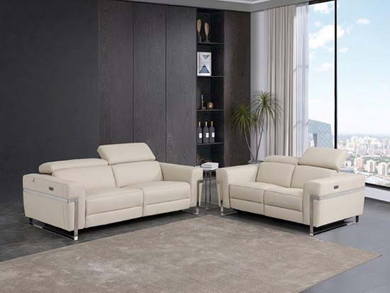 Global United Furniture 990 Power Reclining Italian Leather 2 piece Sofa Set in Beige color. 990-2pcs-beige