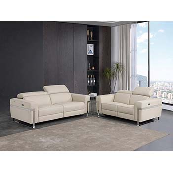 Global United Furniture 990 Power Reclining Italian Leather 2 piece Sofa Set in Beige color. 990-2pcs-beige