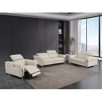 Global United Furniture 990 Power Reclining Italian Leather 3 piece Sofa Set in Beige color.  990-3pcs-beige