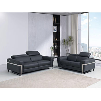 Global United Furniture 990 Power Reclining Italian Leather 2 piece Sofa Set in Dark Gray color. 990-2pcs-dark-gray