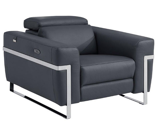 Global United Furniture 990 Power Reclining Italian Leather Chair in Dark Gray color. 990-dark-gray-chair