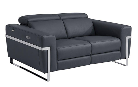Global United Furniture 990 Power Reclining Italian Leather Loveseat in Dark Gray color. 990-dark-gray-loveseat