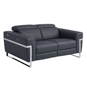 Global United Furniture 990 Power Reclining Italian Leather Loveseat in Dark Gray color. 990-dark-gray-loveseat