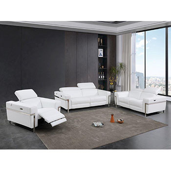 Global United Furniture 990 Power Reclining Italian Leather 3 piece Sofa Set in White color. 990-3pcs-white