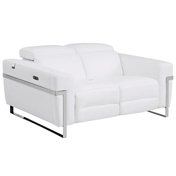 Global United Furniture 990 Power Reclining Italian Leather Loveseat in White color. 990-white-loveseat