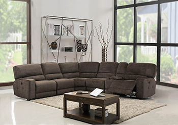 Global United 9906 - Chanille Power Recliners Sectional in Brown Color.