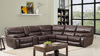 Global United 9931 - Leather Air Power Recliners Sectional in Dark Brown Color.