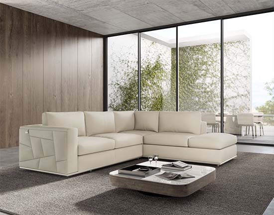 Global United Furniture 998 Top Grain Italian Leather RAF Sectional Sofa in Beige color.  998-beige-raf