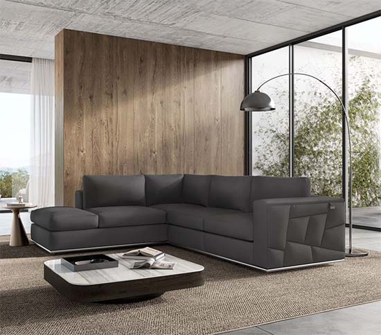 Global United Furniture 998 Top Grain Italian Leather LAF Sectional Sofa in Dark Gray color.  998-dark-gray-laf