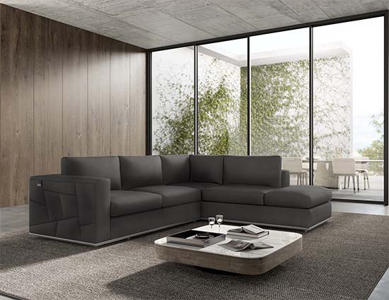 Global United Furniture 998 Top Grain Italian Leather RAF Sectional Sofa in Dark Gray color. 998-dark-gray-raf