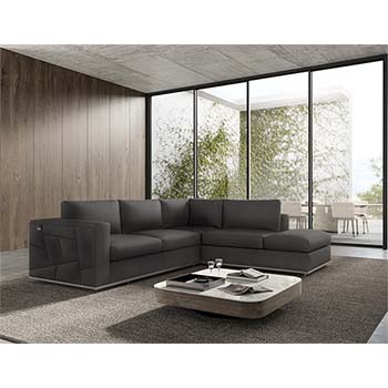 Global United Furniture 998 Top Grain Italian Leather RAF Sectional Sofa in Dark Gray color. 998-dark-gray-raf