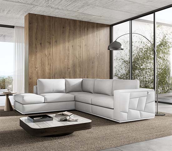 Global United Furniture 998 Top Grain Italian Leather LAF Sectional Sofa in White color. 998-white-laf