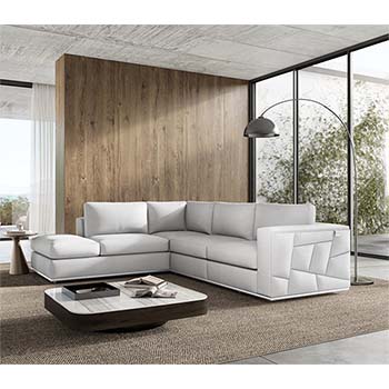 Global United Furniture 998 Top Grain Italian Leather LAF Sectional Sofa in White color. 998-white-laf