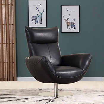 Global United C74 - Genuine Italian Leather Lounge Chair in Black color.
