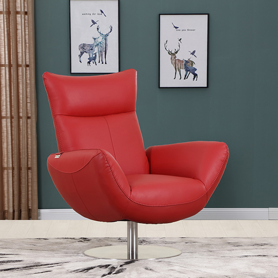 Global United C74 - Genuine Italian Leather Lounge Chair in Red color.